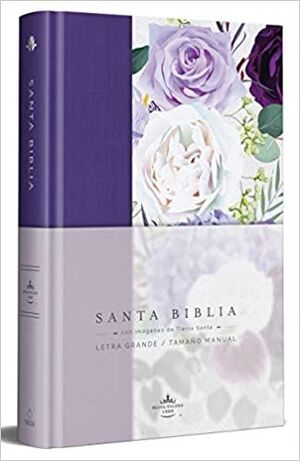 BIBLIA REINA VALERA 1960 LETRA GRANDE. TAPA DURA, TELA MORADA CON FLORES, TAMAÑO MANUAL