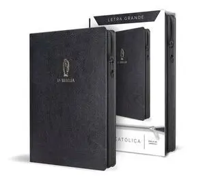 LA BIBLIA CATÓLICA EN ESPAÑOL: TAMAÑO GRANDE, LETRA GRANDE. SÍMIL PIEL NEGRA, CO N CREMALLERA